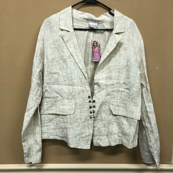 Click CMC Color Me Cotton Linen Blazer Jacket Lagenlook Size Large NWT - Picture 1 of 6
